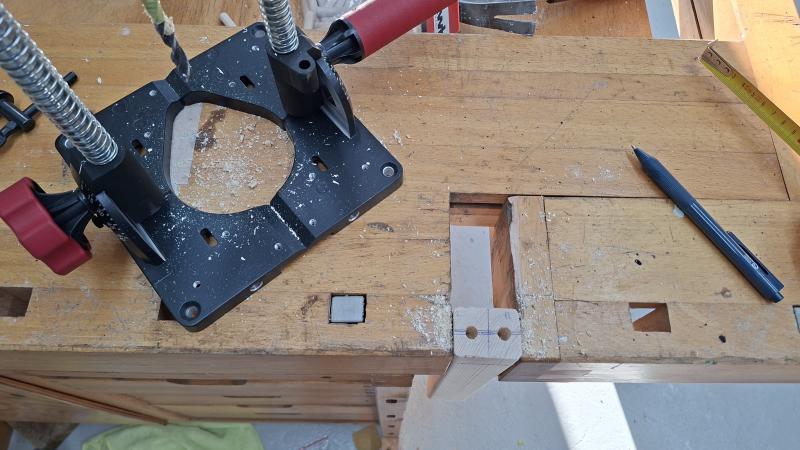Drilling dowel holes into side smaller pieces